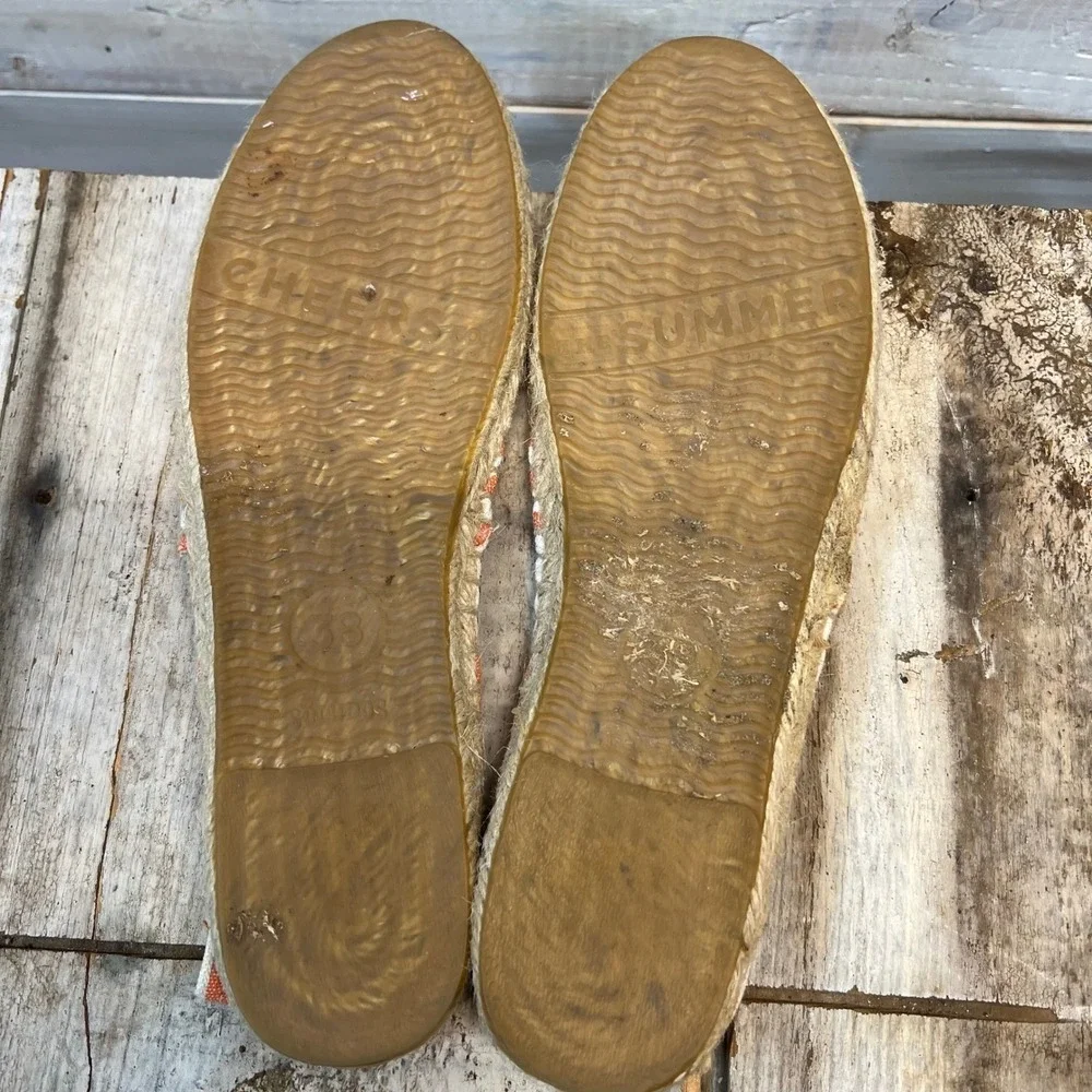 Soludos Orange White Striped Canvas Espadrille Flat Slip On Shoes Size 38